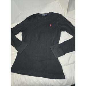 Polo Ralph Lauren Black Waffle-Knit Pullover Sweater 100% Cotton M Baselayer